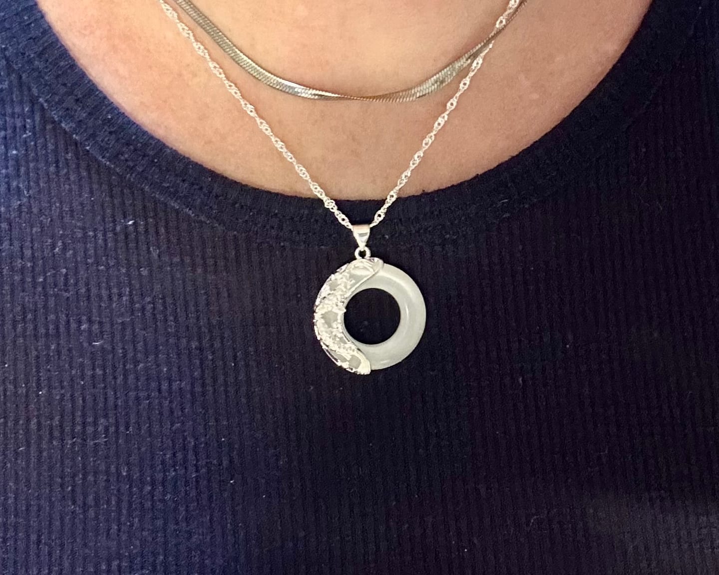 Customer photo review of Buddha Stones Natural White Jade Koi Lucky Necklace