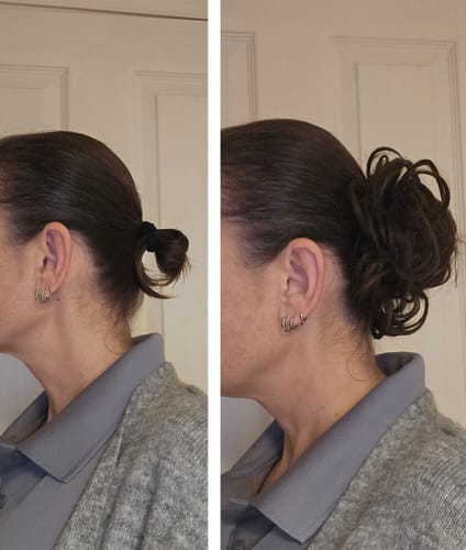 Customer photo review of Stranded Curly Hair Messy Bun Scrunchie - Colour #8 Hazel Princess