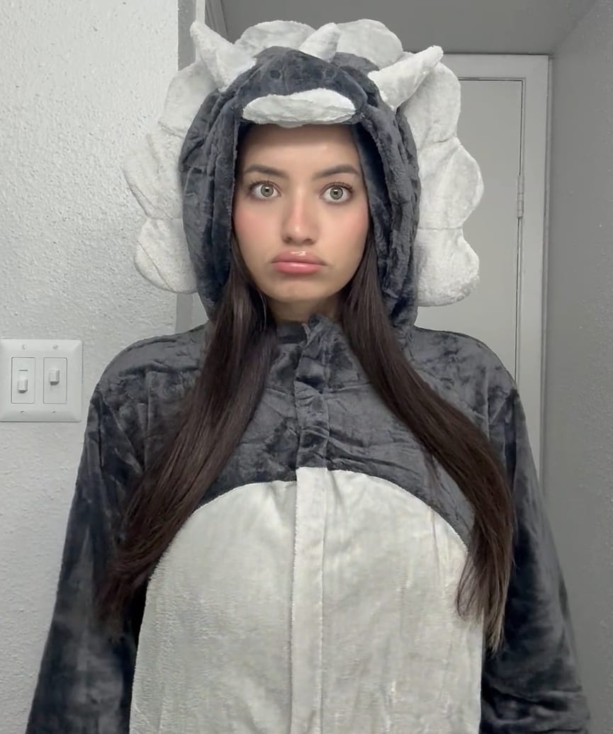 Customer photo review of OLAOLA Unisex Adult Plush Triceratops Animals Onesie Dragon Pajamas Warm Home One-Piece Sleepwear
