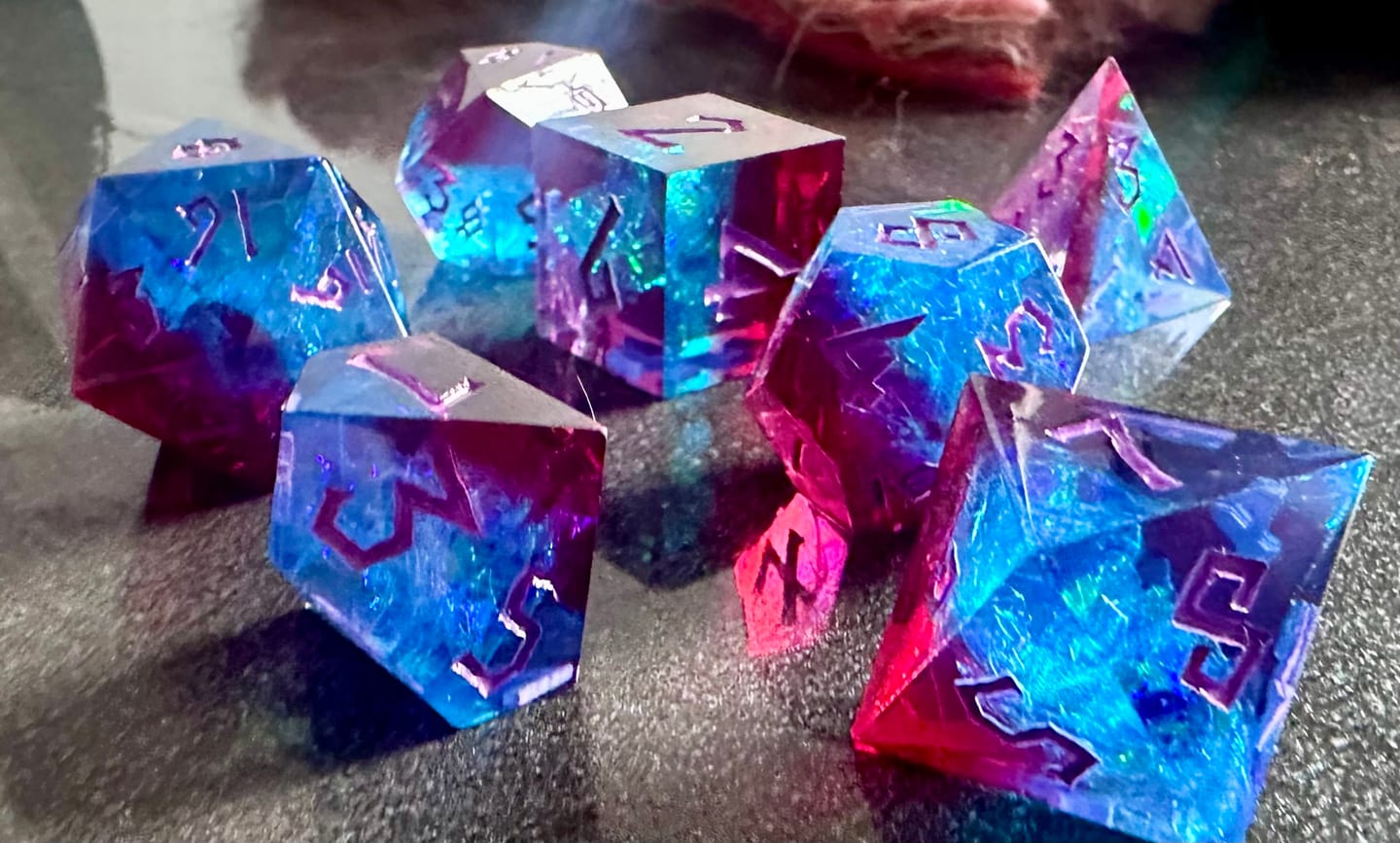Customer photo review of Sorcerous Burst Sharp-Edged Resin Dice Set