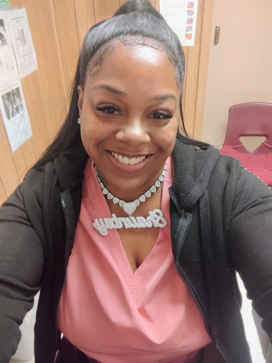 Customer photo review of LUXIIVA® FROSTED ICED OUT CUSTOM NAME PENDANT - HEART HOOK