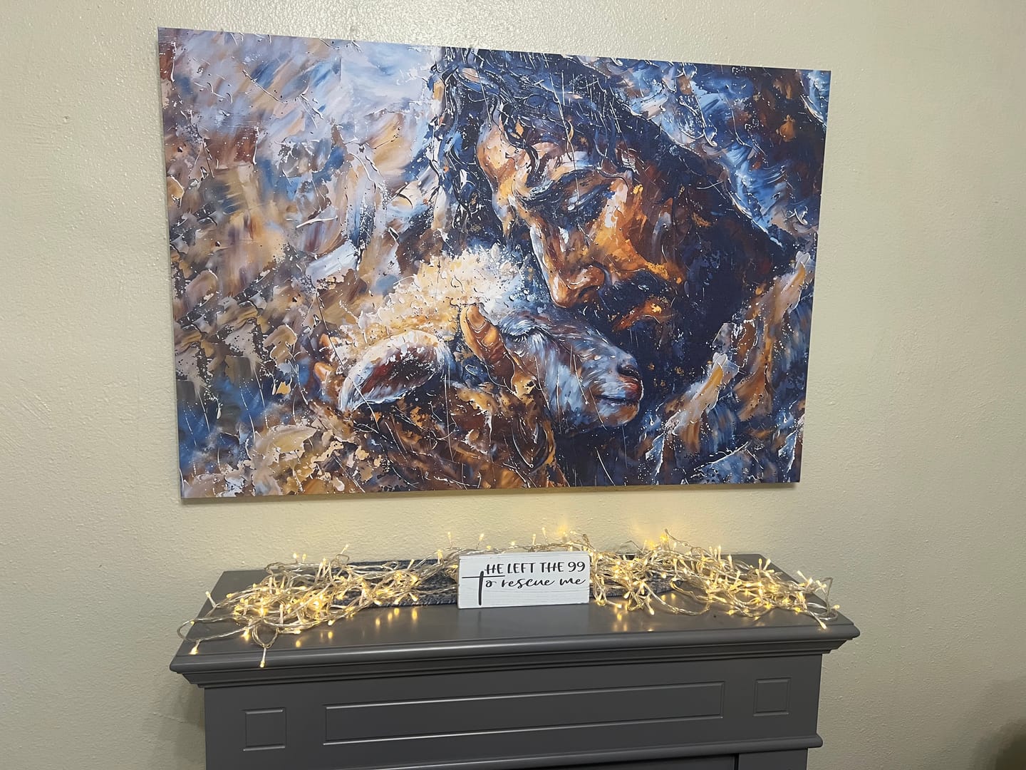 Customer photo review of Abstract Painting of Jesus and Lost Lamb Wall Art Canvas