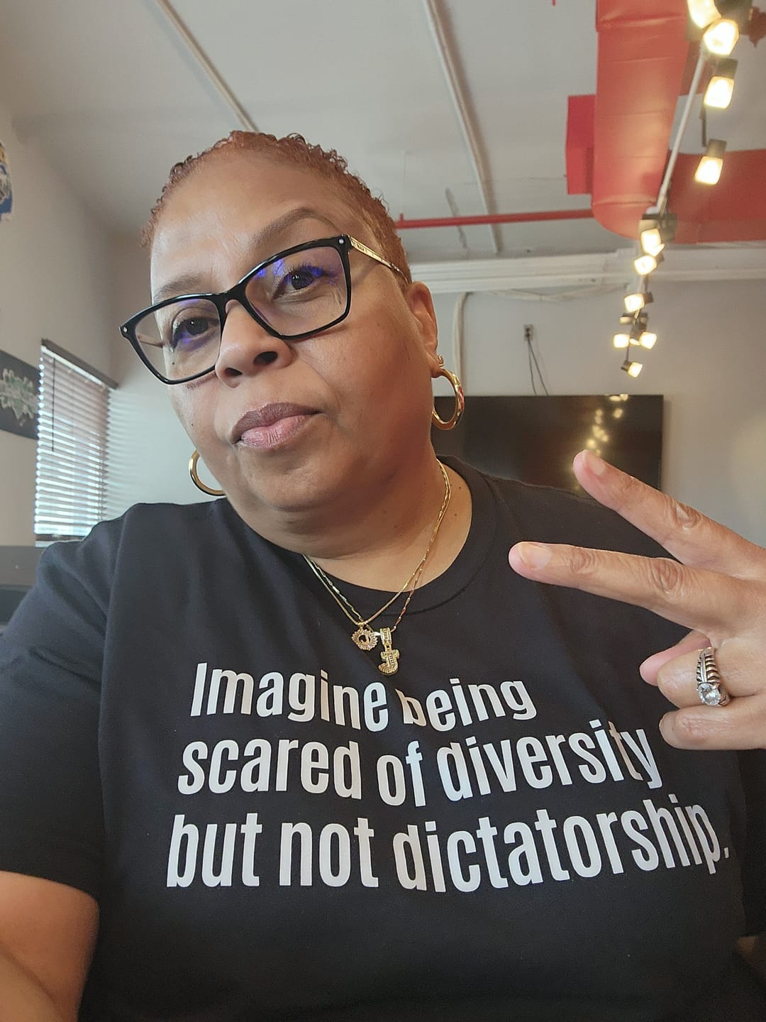 Customer photo review of Imagine Being Scared of Diversity But Not Dictatorship Unisex Tee