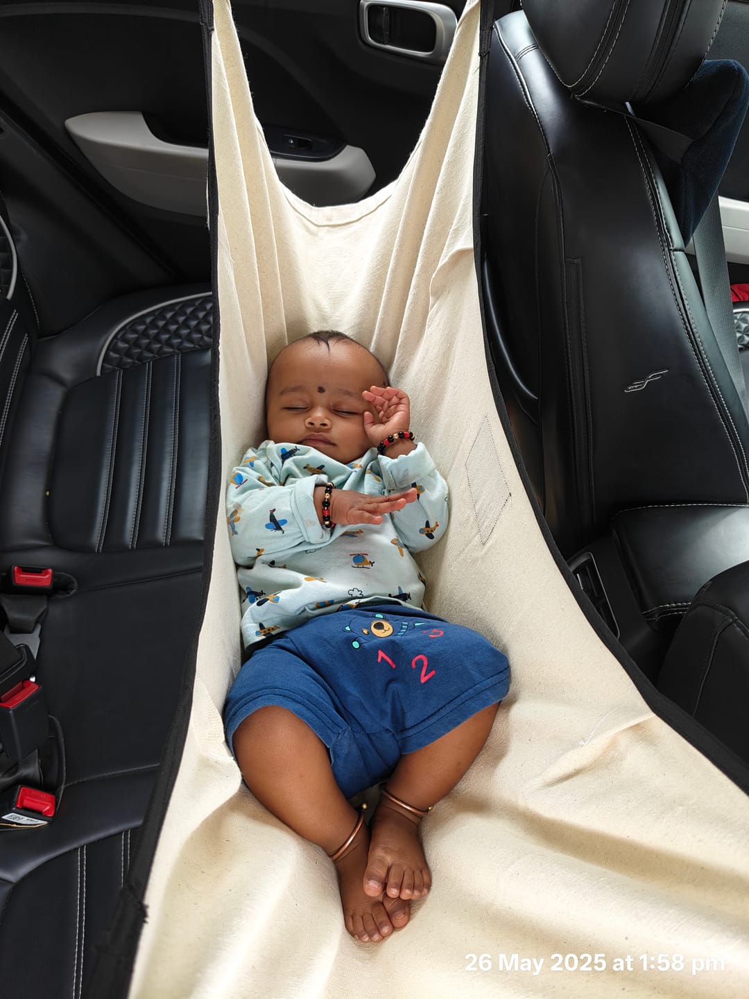 Customer photo review of CarNap - Portable Car Hammock for 0 to 3 year baby | with Adjustable Belt, Hammock Cloth, Hangers and Carry Bag | use at Car, Train, Home