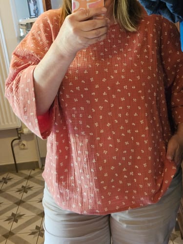 Customer photo review of Blouse Nao double gaze de coton rose boisé "feuillage"