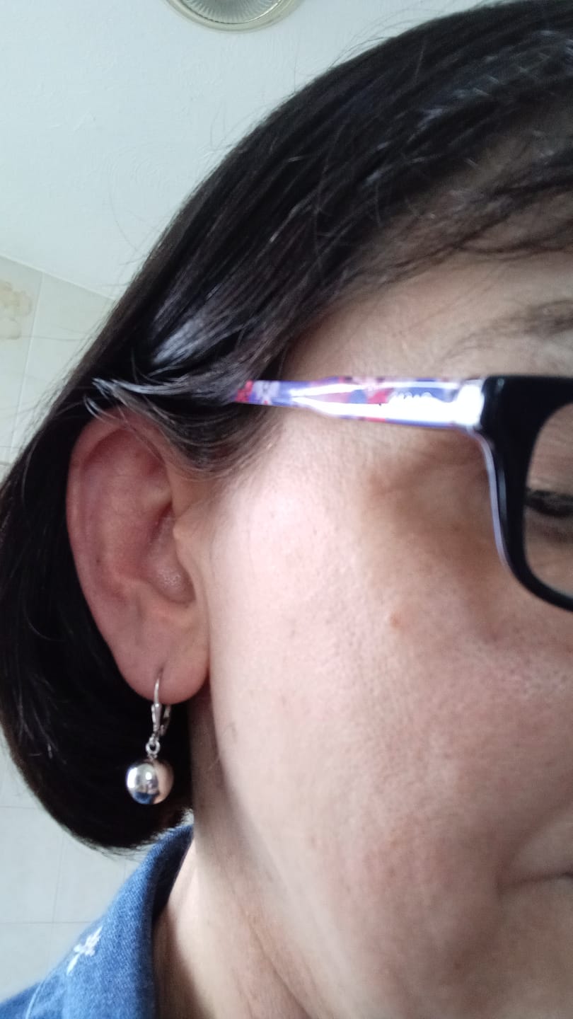 Customer photo review of Essential Sphere Drop Earrings