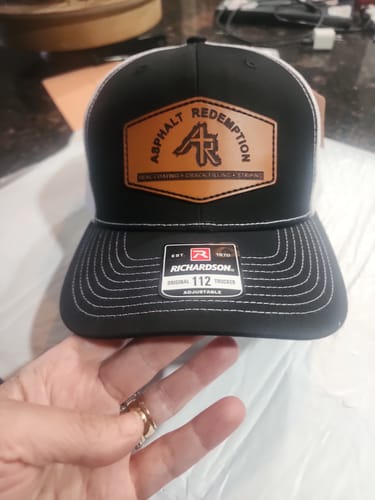 Customer photo review of Custom Leather Patch Hats Richardson 112 Laser Engraved