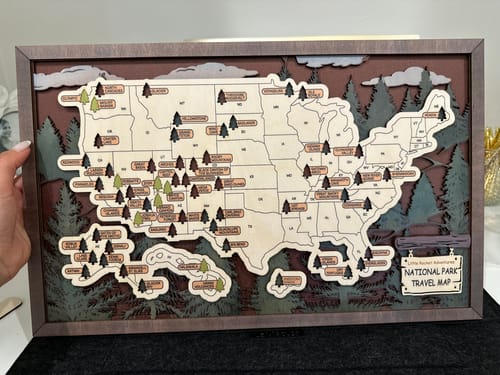 Customer photo review of US 3D Wooden National Parks Travel Map With Trees To Record Park Visits (1 Design)
