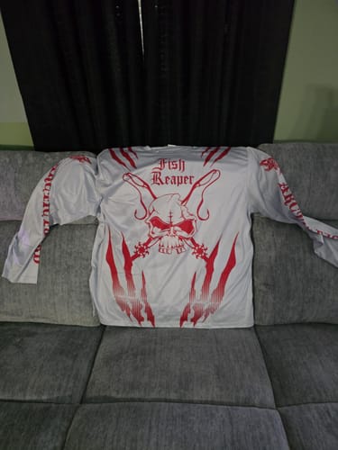 Customer photo review of Fish reaper Custom Long Sleeve performance Fishing Shirts, Skull Fishing jerseys| red and white IPHW3001