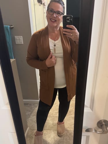 Customer photo review of Paisley Cardigan - Sahara Dust