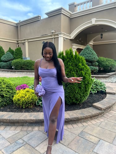 Customer photo review of Mesh Draped Overlay Maxi Dress