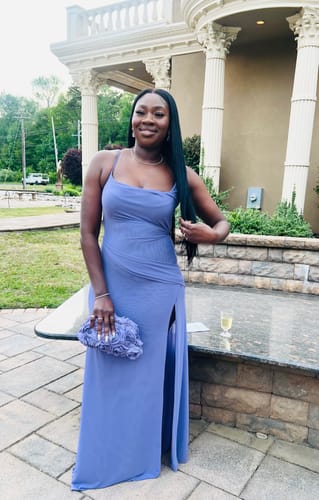 Customer photo review of Mesh Draped Overlay Maxi Dress
