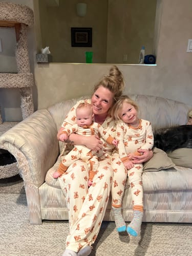 Customer photo review of Convertible Footed One Piece Teddy Bear