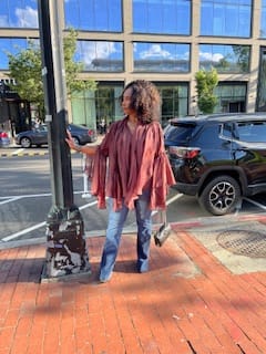 Customer photo review of Ruffle Hem Oversized Shirts