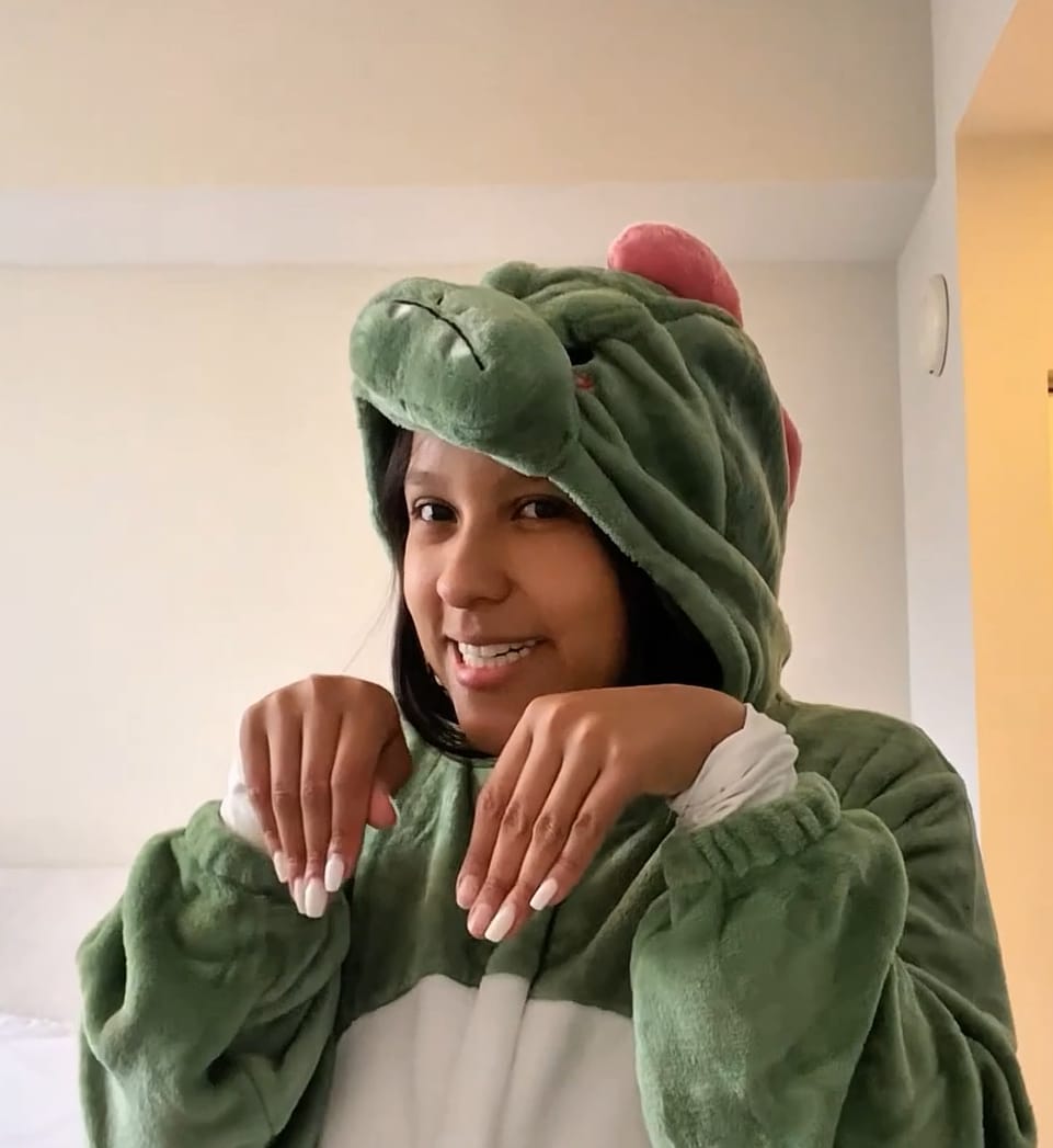 Customer photo review of OLAOLA Unisex Adult Plush Dinosaur Animals Onesie Pajamas Warm Home One-Piece Sleepwear