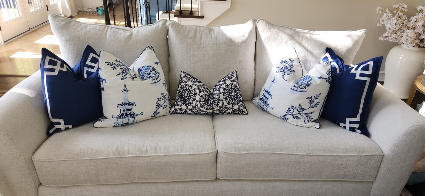 Customer photo review of Coastal Indoor Outdoor Throw Pillow Cover, Embroidered Frame Greek Key, Navy Blue, 20"x20"