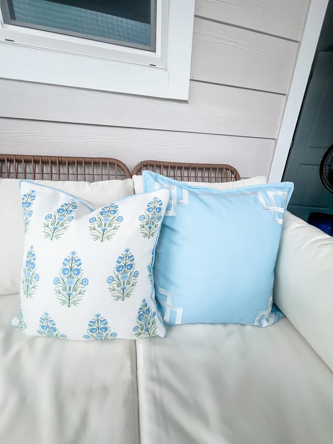 Customer photo review of Coastal Indoor Outdoor Throw Pillow Cover, Floral with Piping, Baby Blue Green, 18"x18"