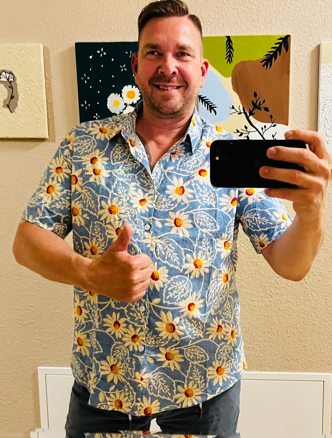 Customer photo review of Herren Blumenmuster Baumwolle Kurzarmhemd