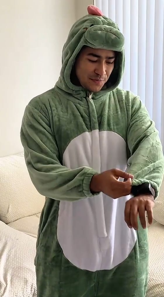 Customer photo review of OLAOLA Unisex Adult Plush Dinosaur Animals Onesie Pajamas Warm Home One-Piece Sleepwear