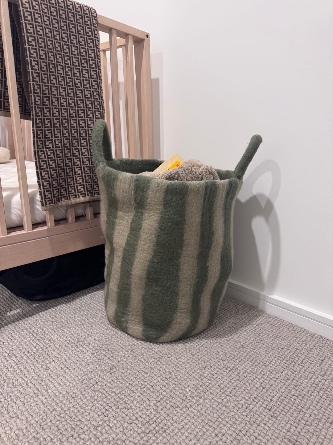 Customer photo review of Toy Basket in Green Stripe - Large (PRE-ORDER)