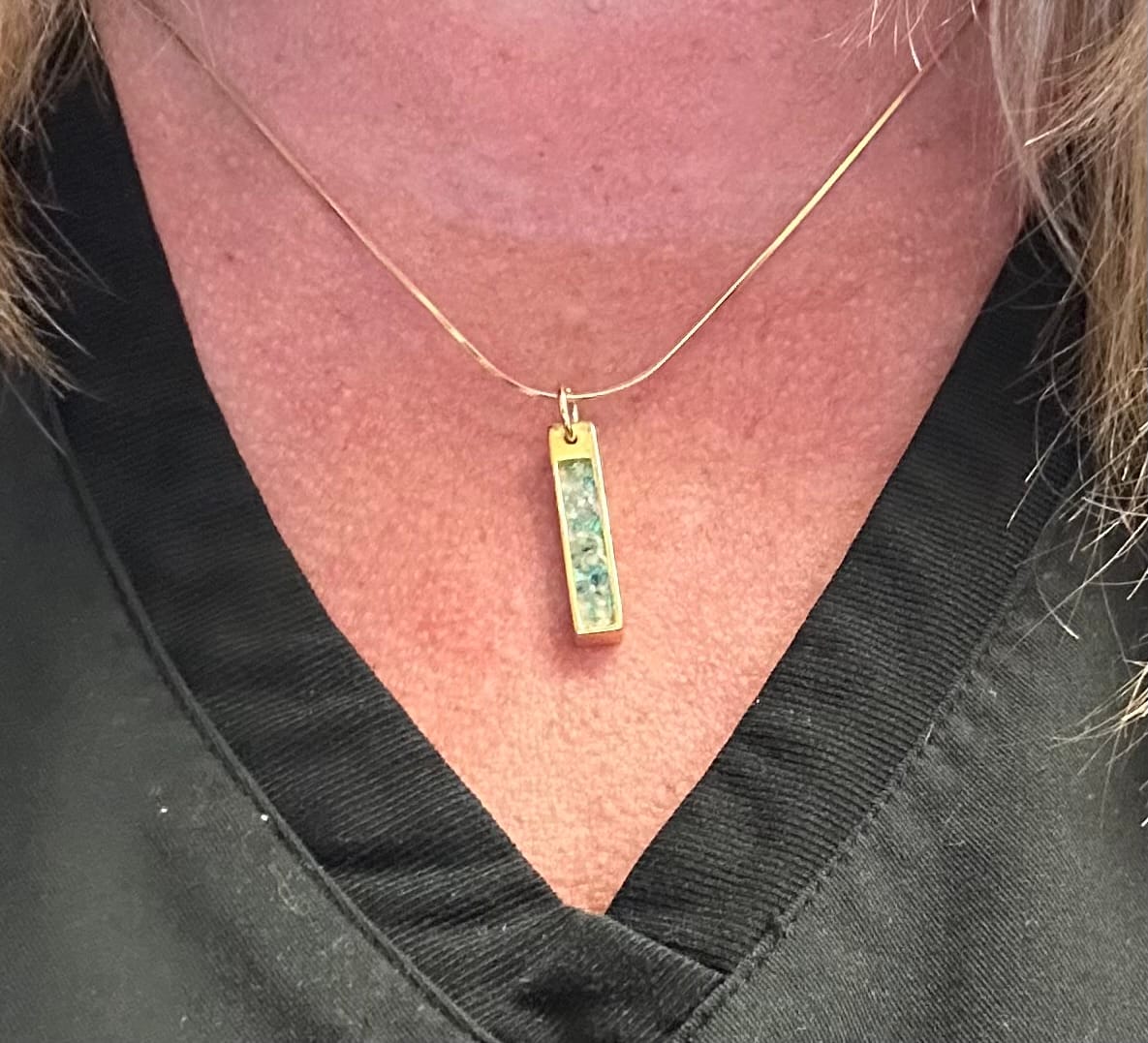 Customer photo review of Opal Bar Cremation Pendant - Engravable
