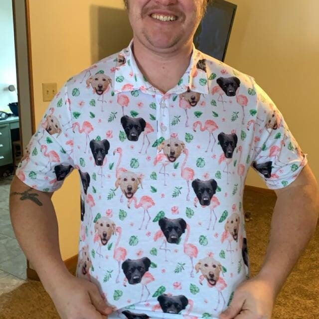Customer photo review of Custom Funny Polo Shirt for Men Personalized Short Sleeve Golf Shirt with Picture Logo Face Dog Photo Printed Polo Shirt Custom Pet Photo Polos ET0001