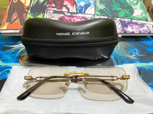 Customer photo review of Barrel | Light brown Rimless Sunglasses | Golden Frame - MG6666