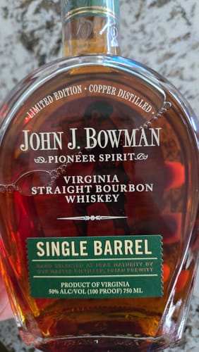 Customer photo review of John J. Bowman Limited Edition Single Barrel Bourbon Whiskey (750ml)