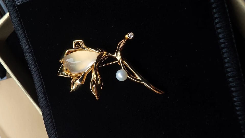 Customer photo review of Yu Lan Magnolia Artwork Brooch Gift Set