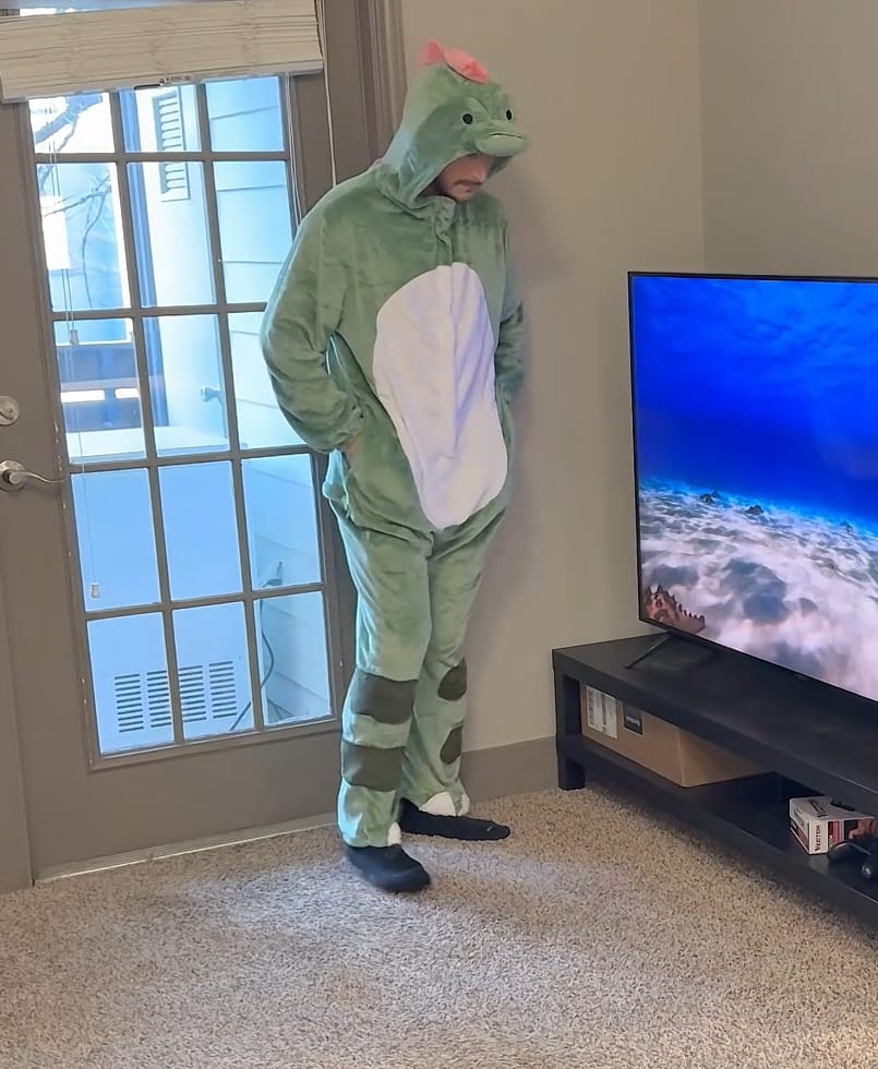 Customer photo review of OLAOLA Unisex Adult Plush Dinosaur Animals Onesie Pajamas Warm Home One-Piece Sleepwear