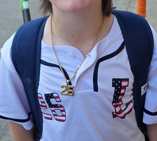 Customer photo review of Signature Jersey Number Pendant 18K Plated Gold