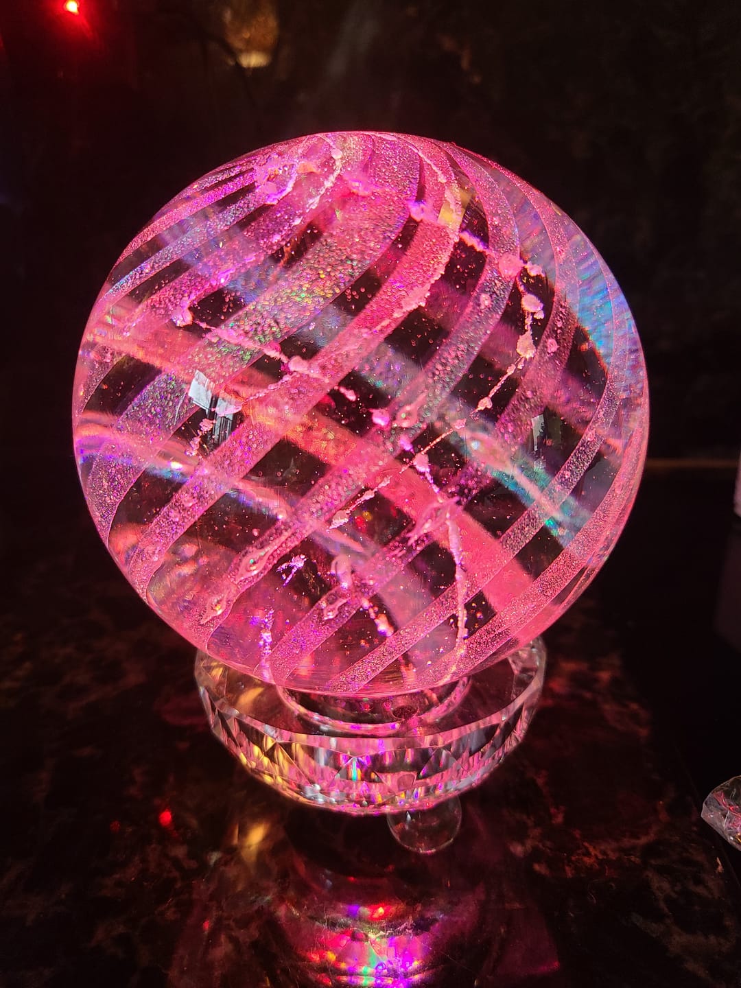 Customer photo review of Illuminated Dichroic Rainbow Orb with Cremains