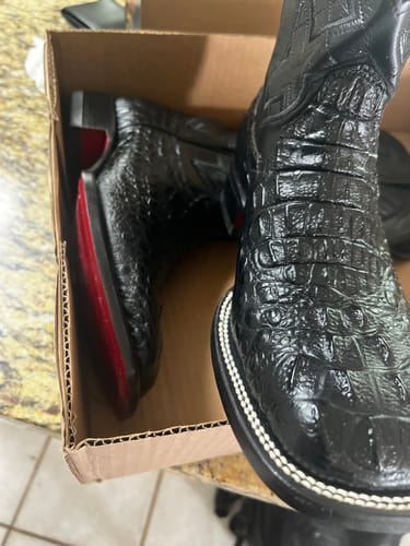 Customer photo review of Black Caiman Neck Leather Boots - Square Toe