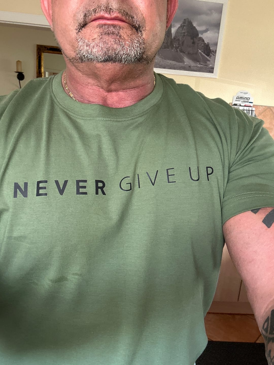 Customer photo review of Never Give Up T-shirt