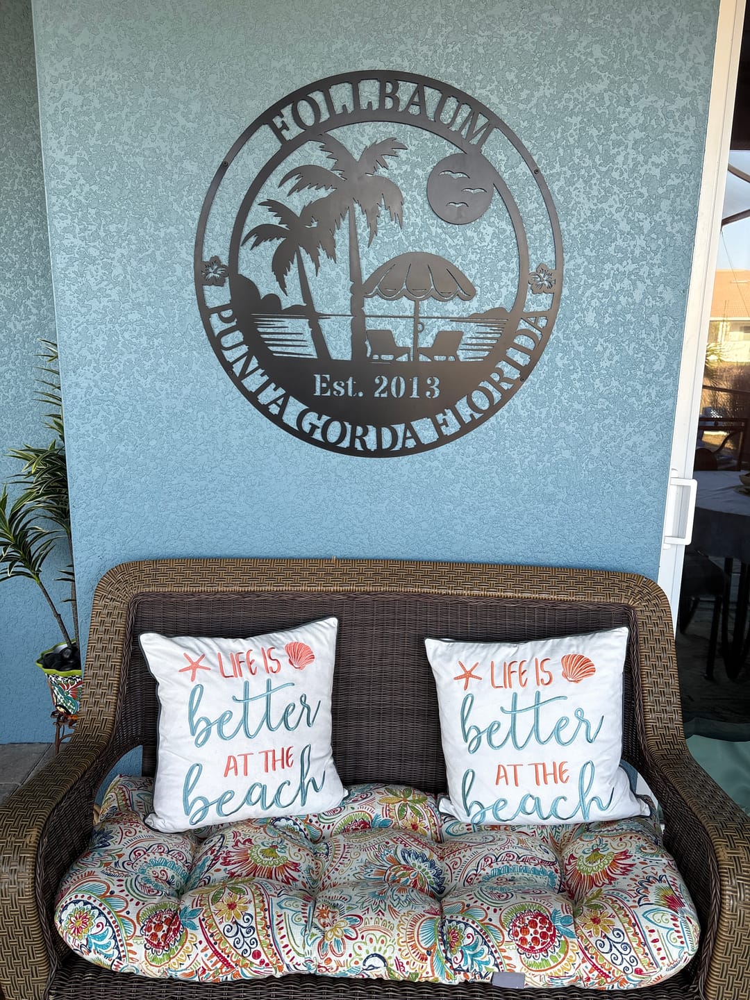 Customer photo review of Beach Palm Metal Sign