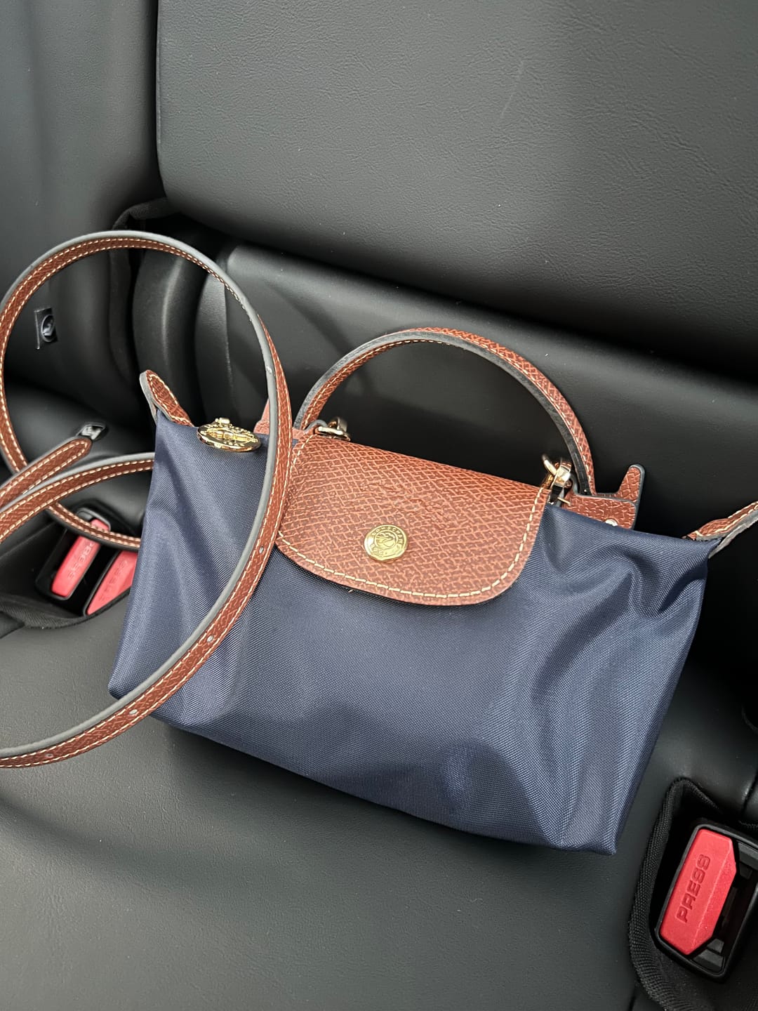 Customer photo review of Longchamp Le Pliage Original Pouch With Handle Navy