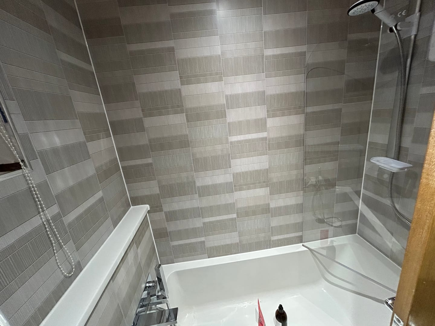 Customer photo review of 8mm Light Grey Mosaic Bathroom Wall Panel 2.6M
