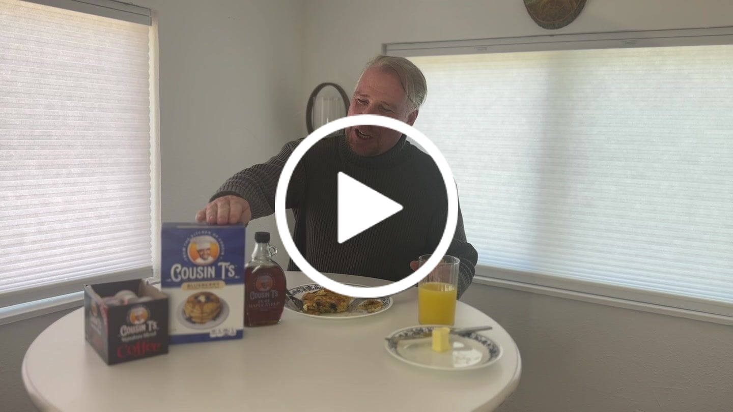 Customer video review of Cousin T's Gourmet Blueberry Pancake Mix
