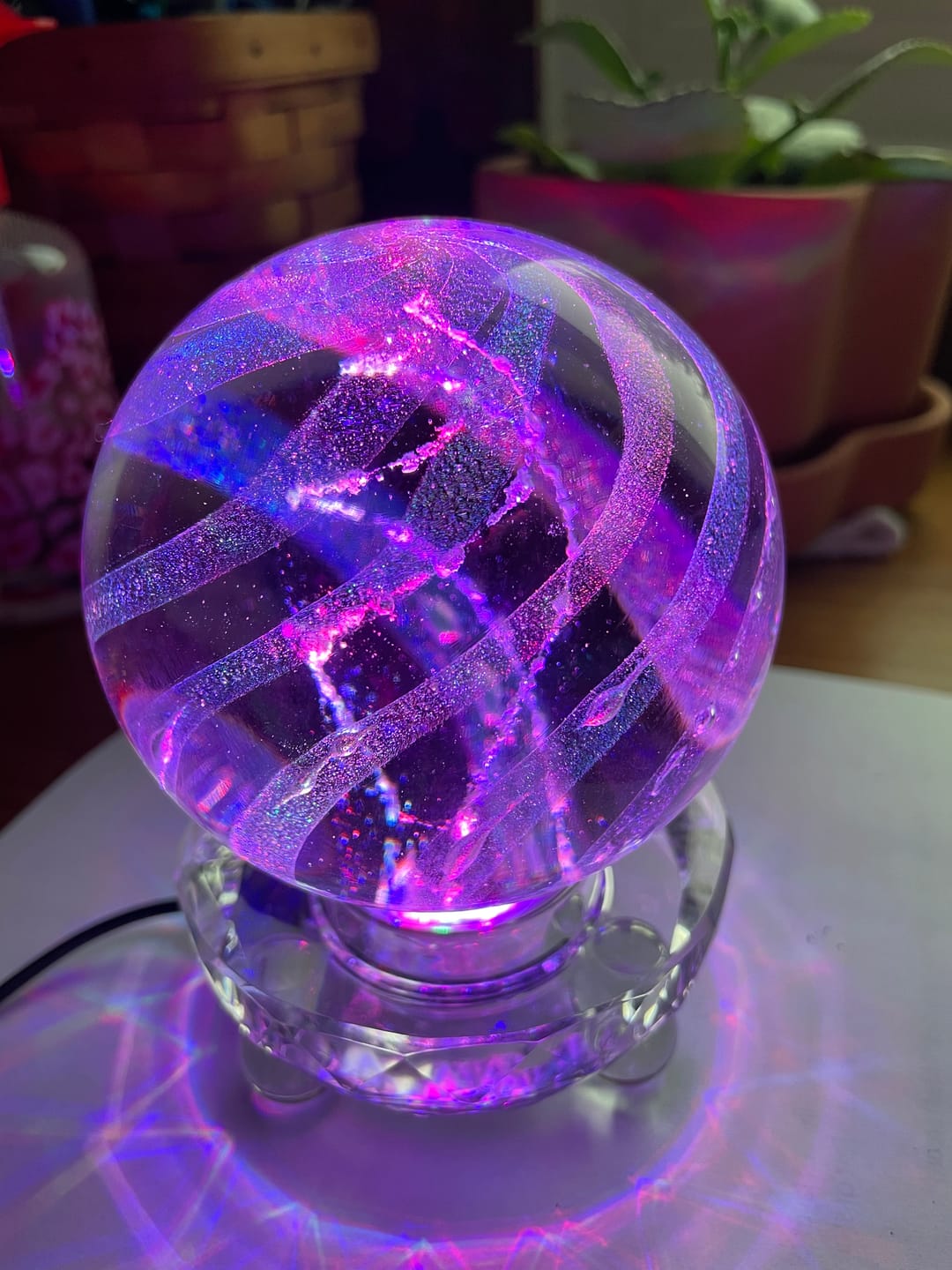 Customer photo review of Illuminated Dichroic Rainbow Orb with Cremains