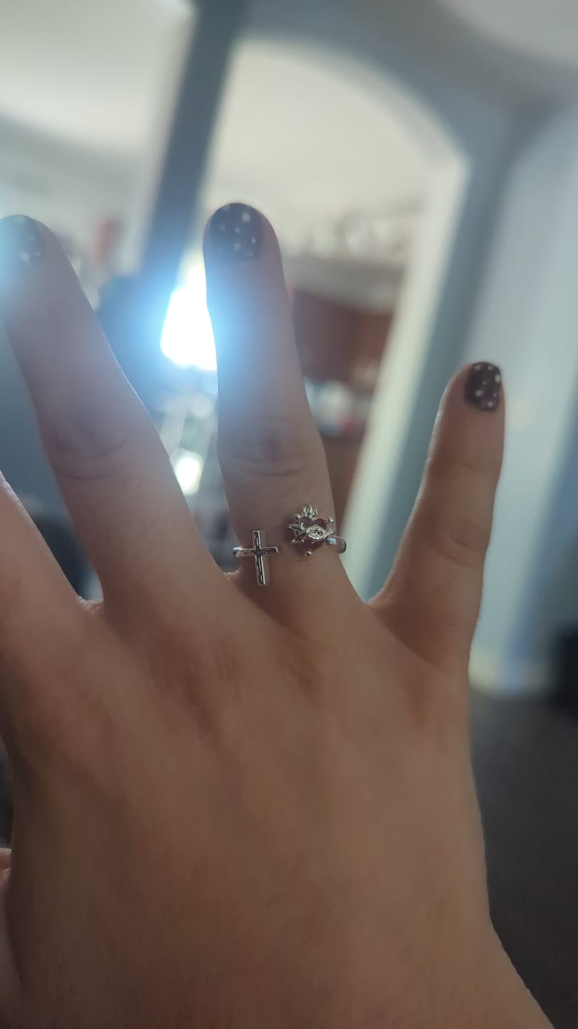 Customer photo review of Christianartworkshop Sacred Heart of Jesus Ring: With God All Things Are Possible