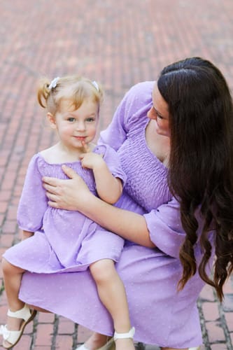 Customer photo review of Easter Mommy and Me dresses - Lilac with Swiss Dot fabric