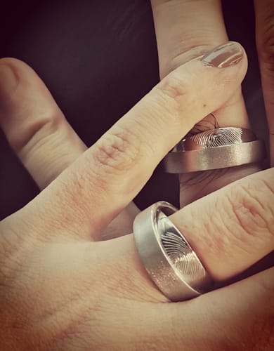 Customer photo review of Fingerprint Duo Band Two Tone Wedding Rings