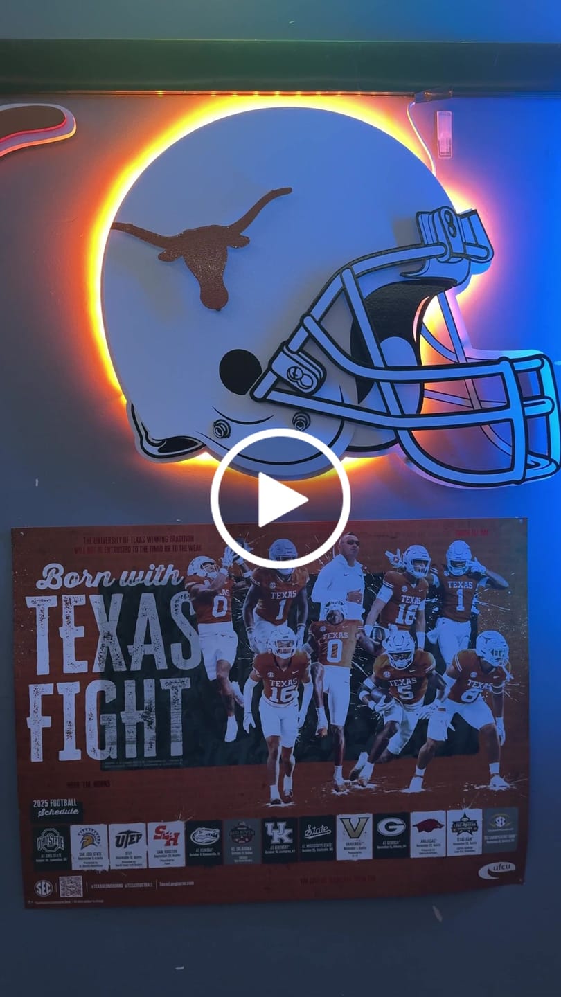 Customer video review of BLITZ COLLECTION - 8 LAYER Texas Longhorns Helmet 3D Metal Wall Art