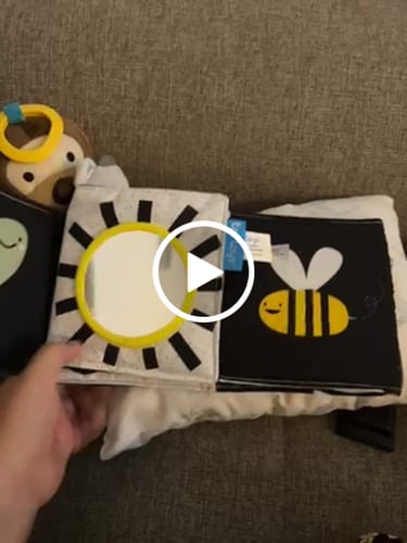 Customer video review of Taf Toys Infant Tummy Time Soft Crinkle Activity Book - Savannah Black & White