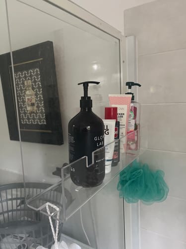 Customer photo review of Clear Acrylic Shower Shelf