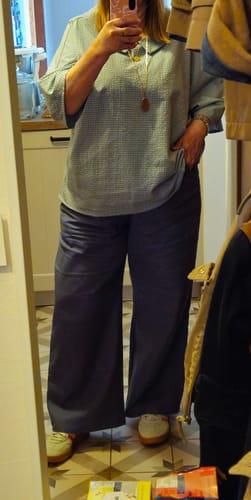 Customer photo review of Pantalon Nestor lin bleu doux