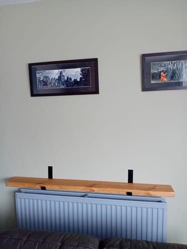 Customer photo review of Narrow Rustic Wooden Shelves with Metal Wall Brackets | 15cm Depth