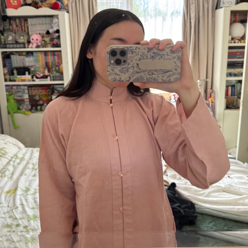 Customer photo review of Jiao Tang 焦糖 Caramel Ming Dynasty Pure Cotton Liling Duijin Pipa & Straight Sleeve Standing Collar Top
