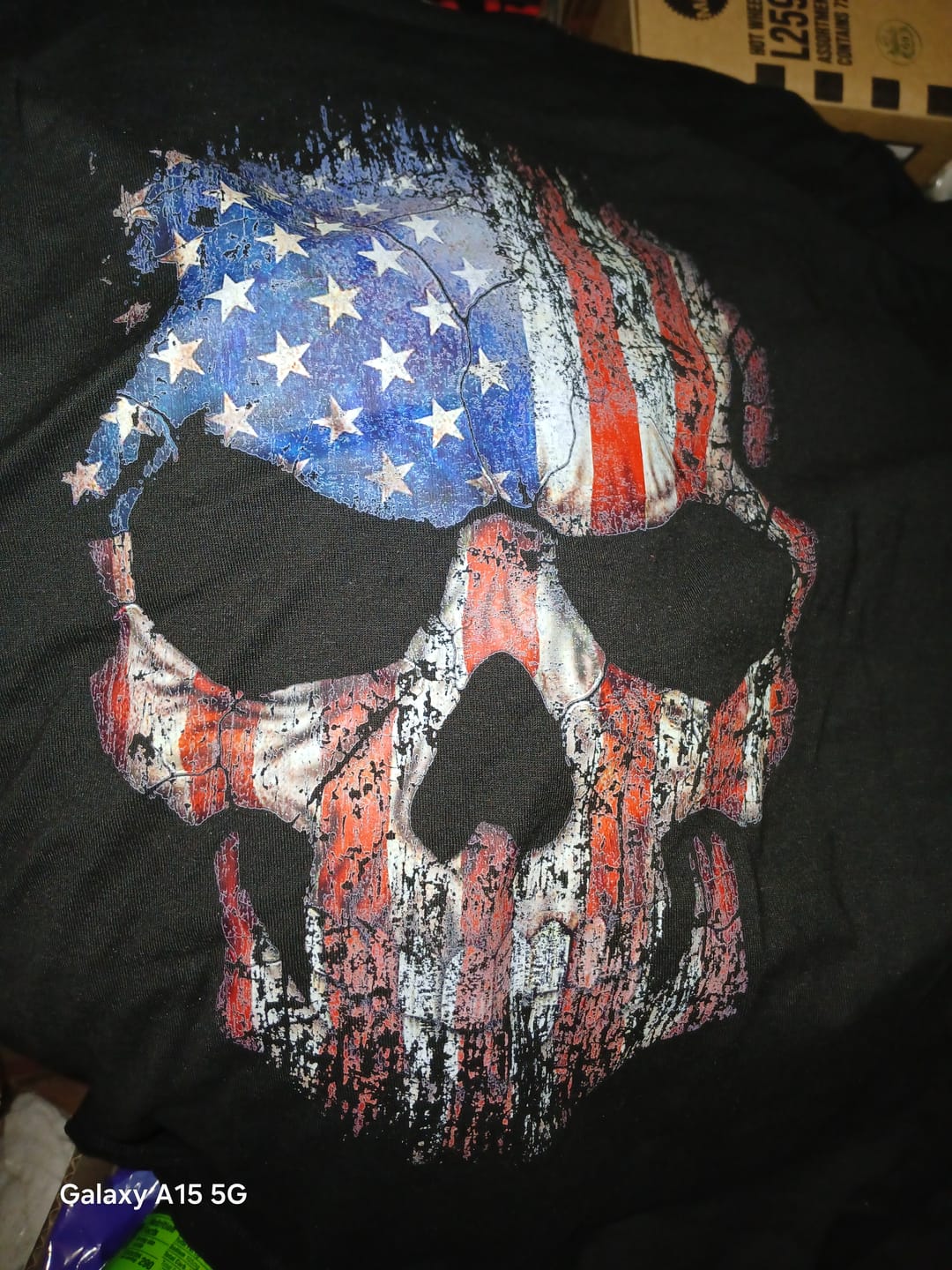 Customer photo review of USA Flag Skull T-Shirt