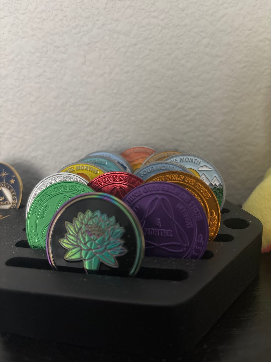 Customer photo review of Sobriety Mint Infinity Aluminum AA Meeting Newcomer Sobriety Chips/Coins/Tokens - 4 Months - Purple